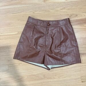 Missguided Brown Faux Leather Women Shorts